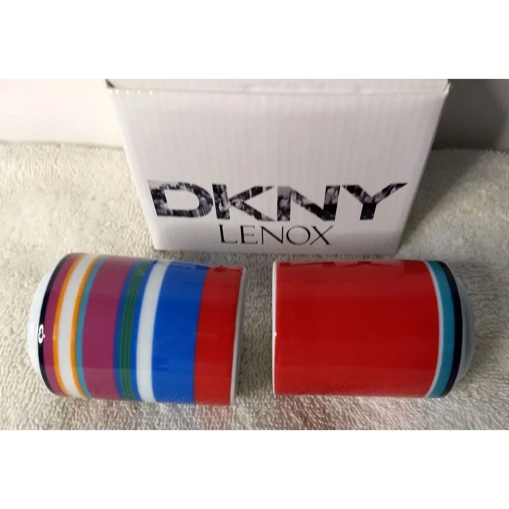 Lenox DKNY Urban Essentials Cherry Salt & Pepper Shakers Stackable Red - Stripes